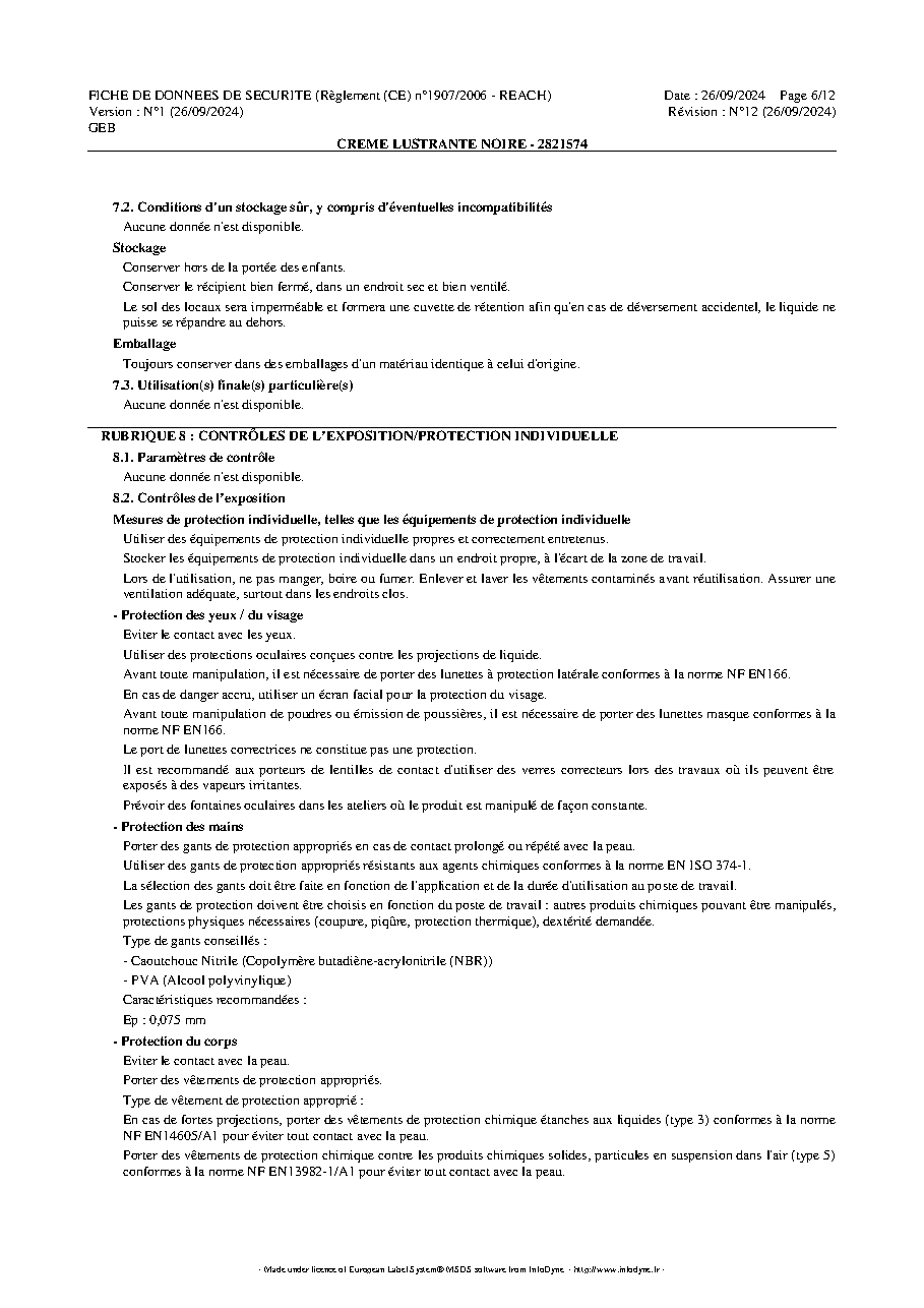 Fiche technique fournisseur