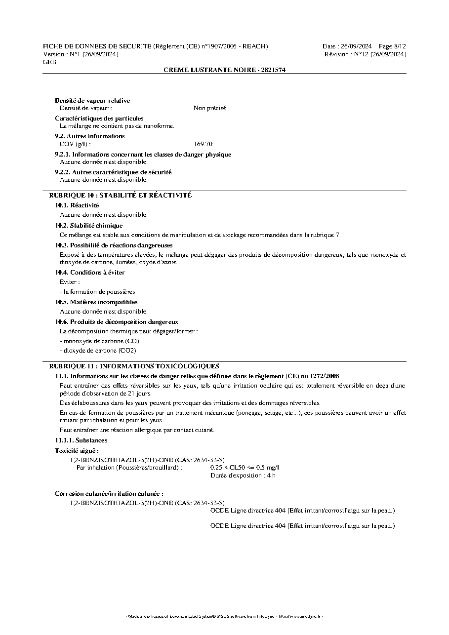 Fiche technique fournisseur