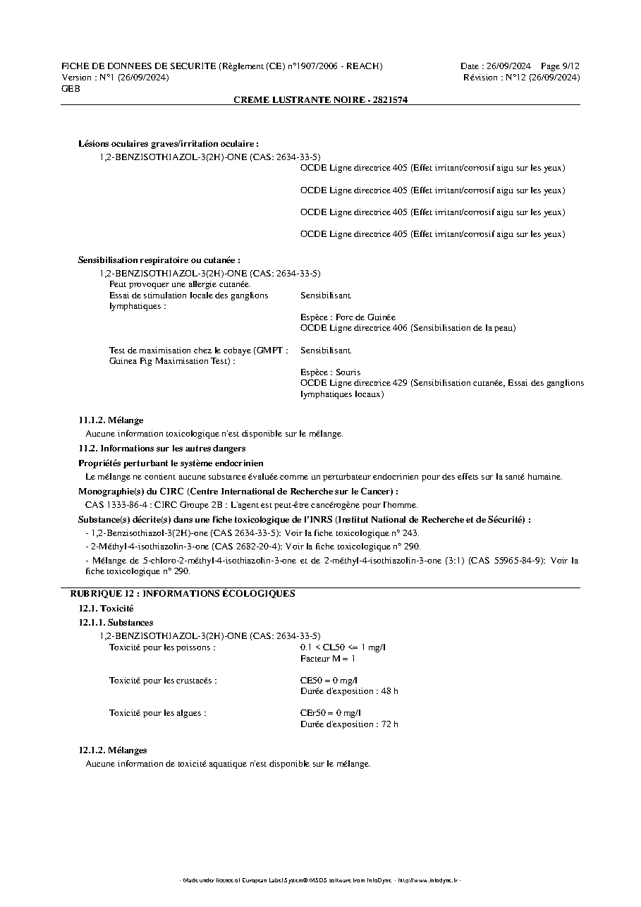 Fiche technique fournisseur