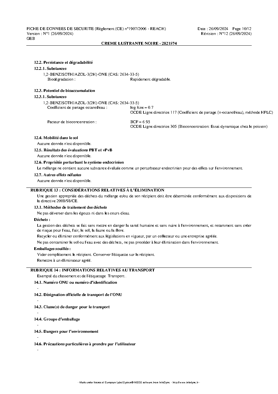 Fiche technique fournisseur