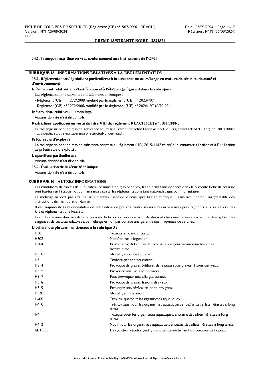 Fiche technique fournisseur