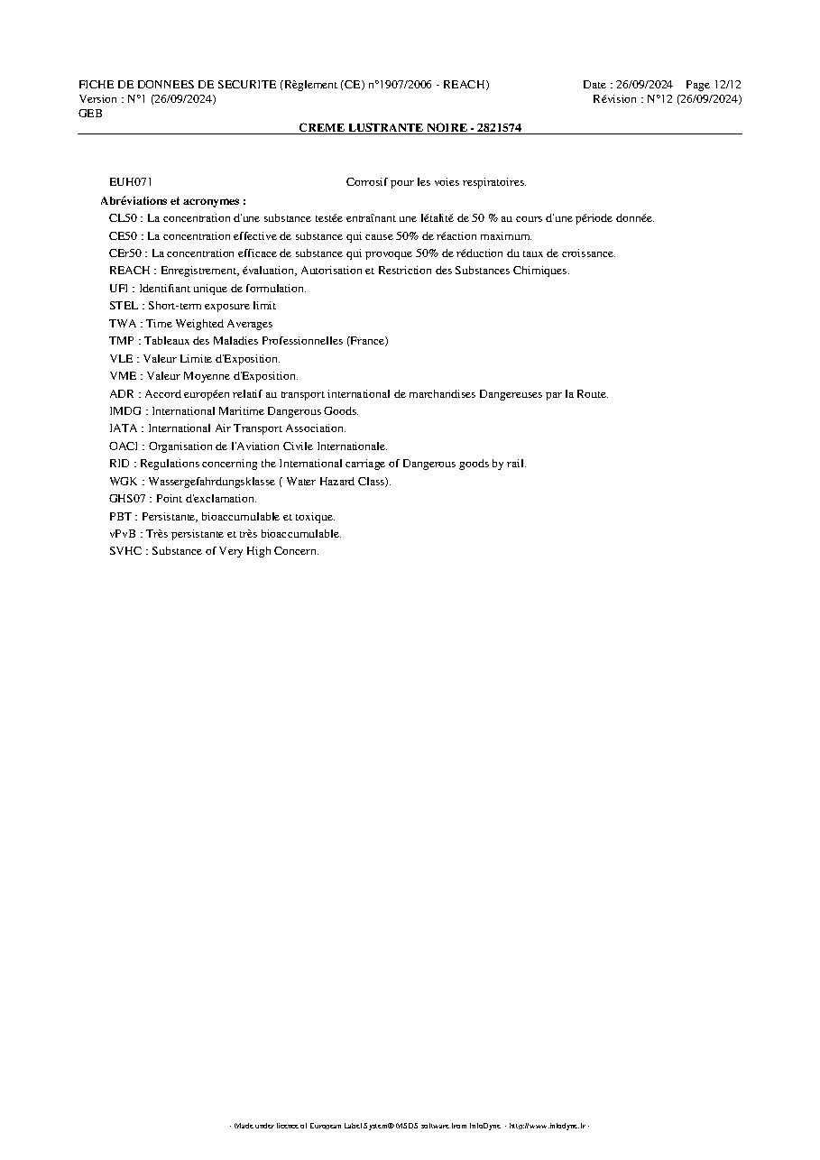 Fiche technique fournisseur