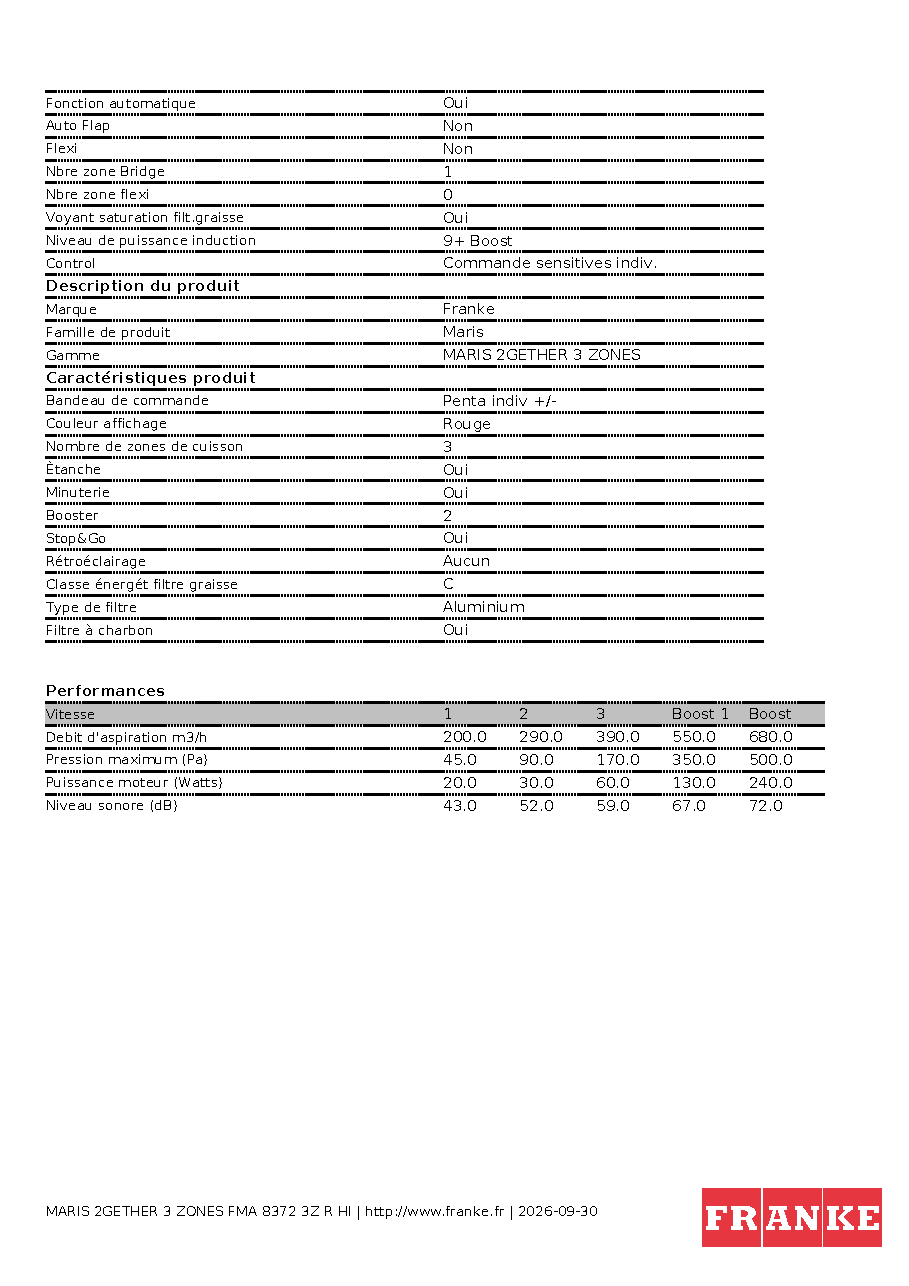 Fiche technique fournisseur
