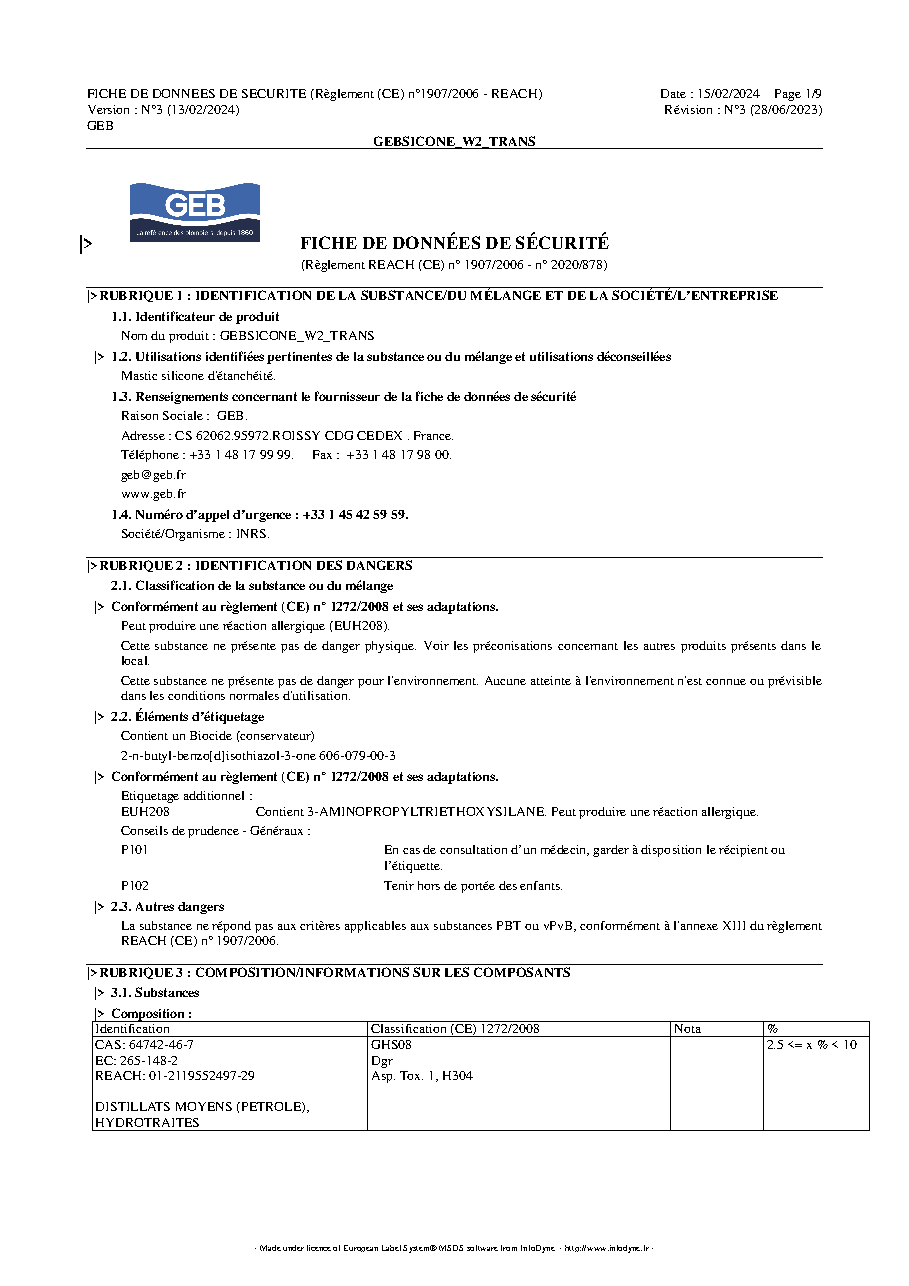 Fiche technique fournisseur
