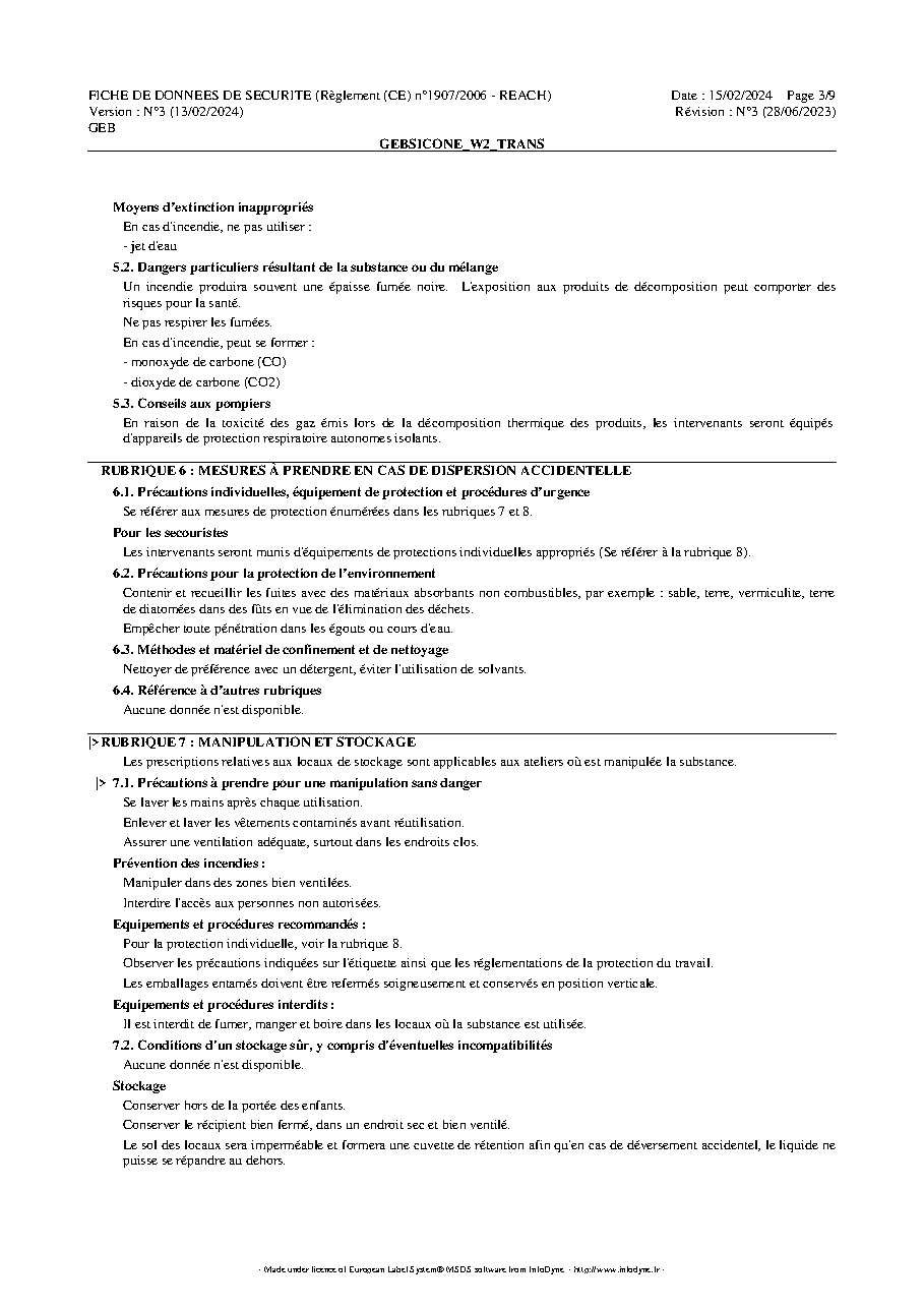 Fiche technique fournisseur
