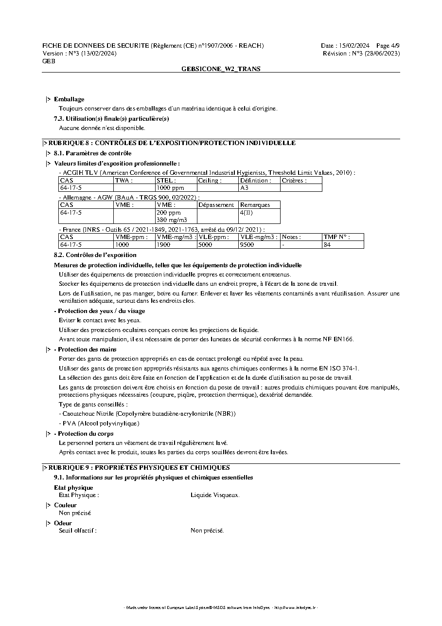 Fiche technique fournisseur
