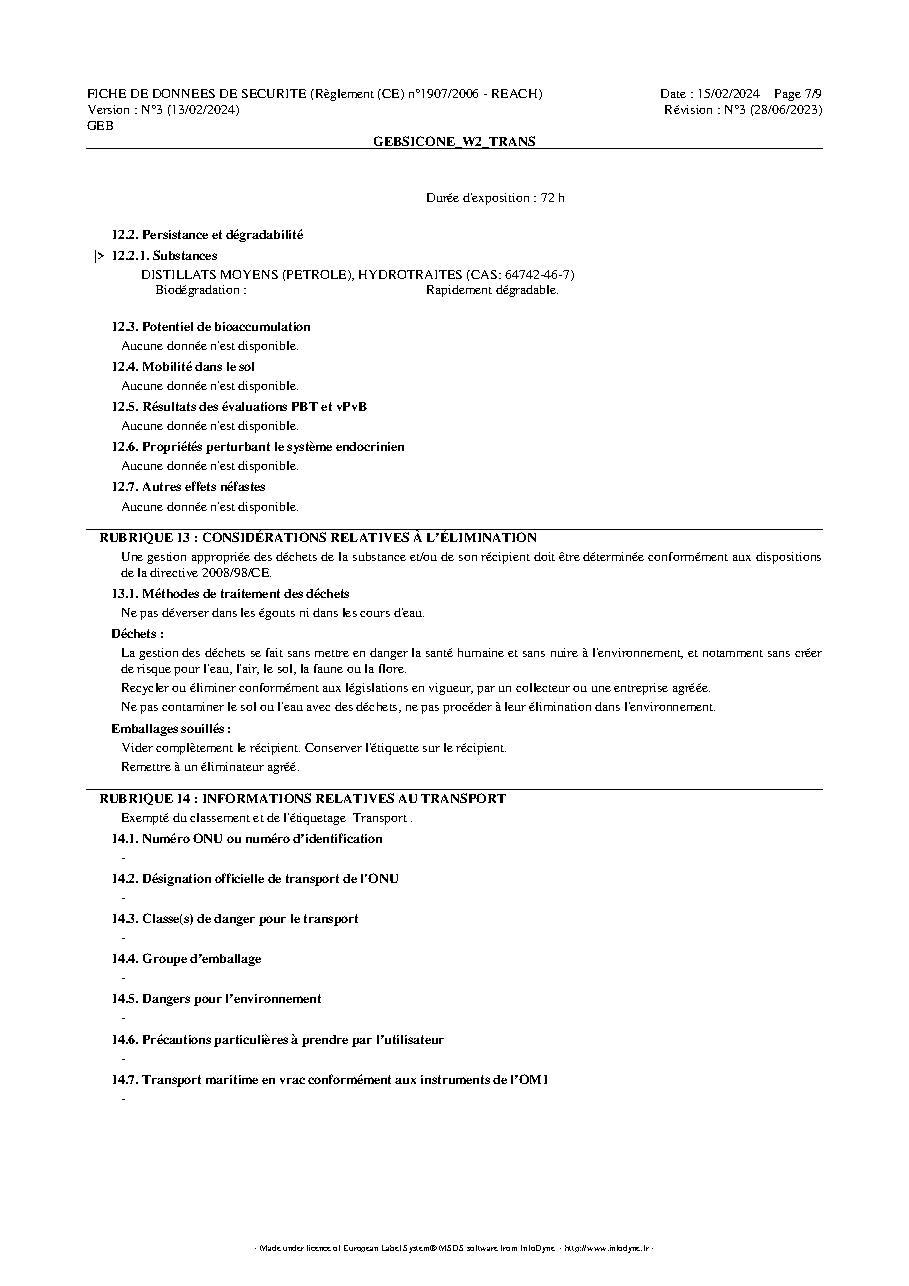 Fiche technique fournisseur