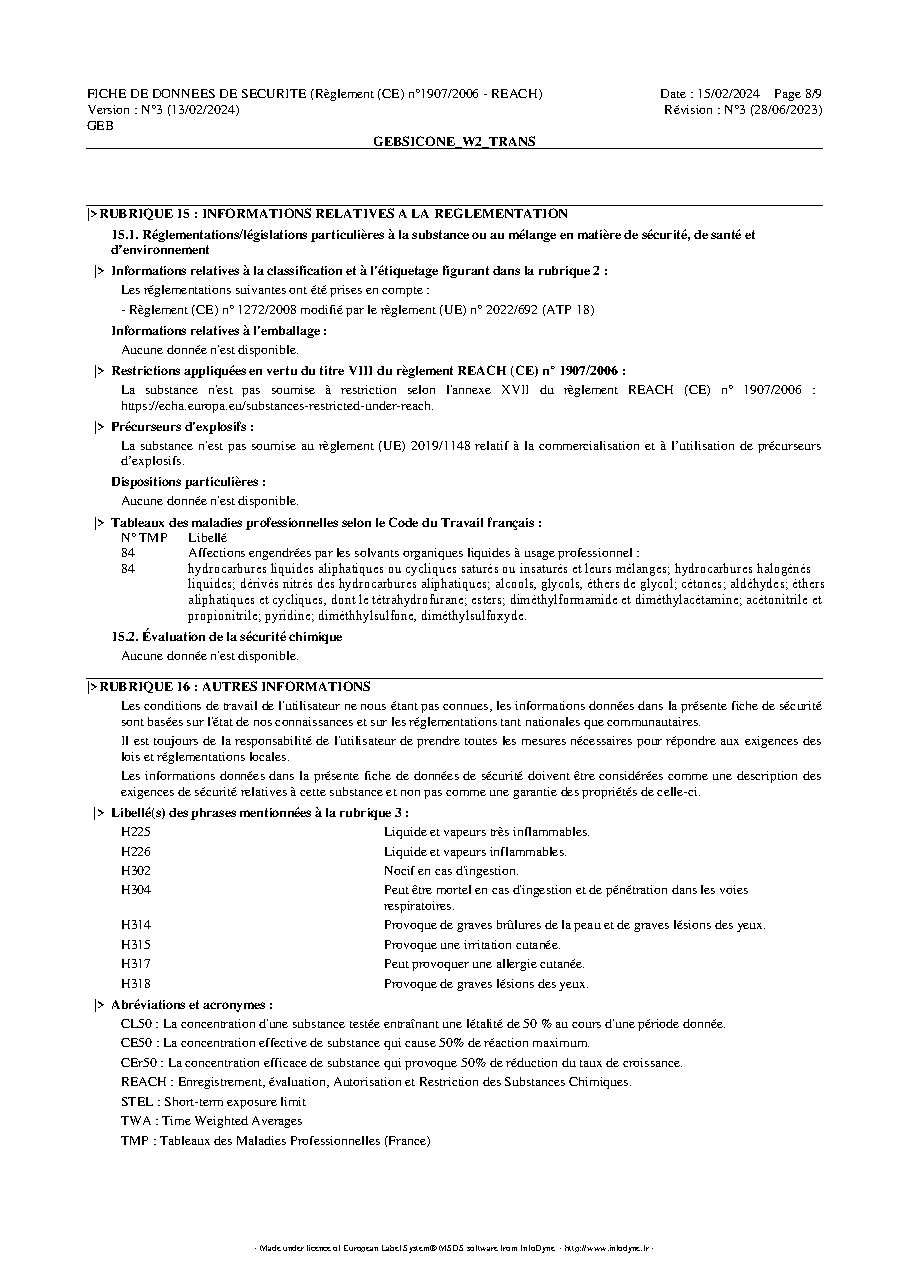 Fiche technique fournisseur