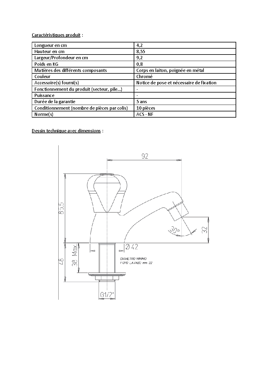 Fiche technique fournisseur