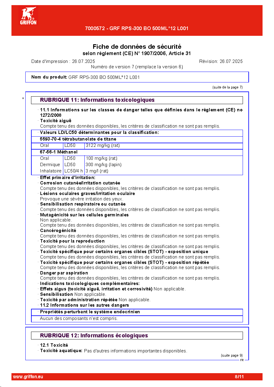 Fiche technique fournisseur