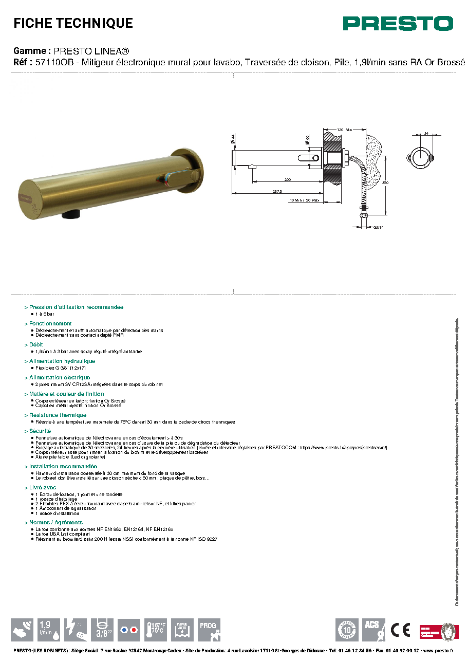 Fiche technique fournisseur