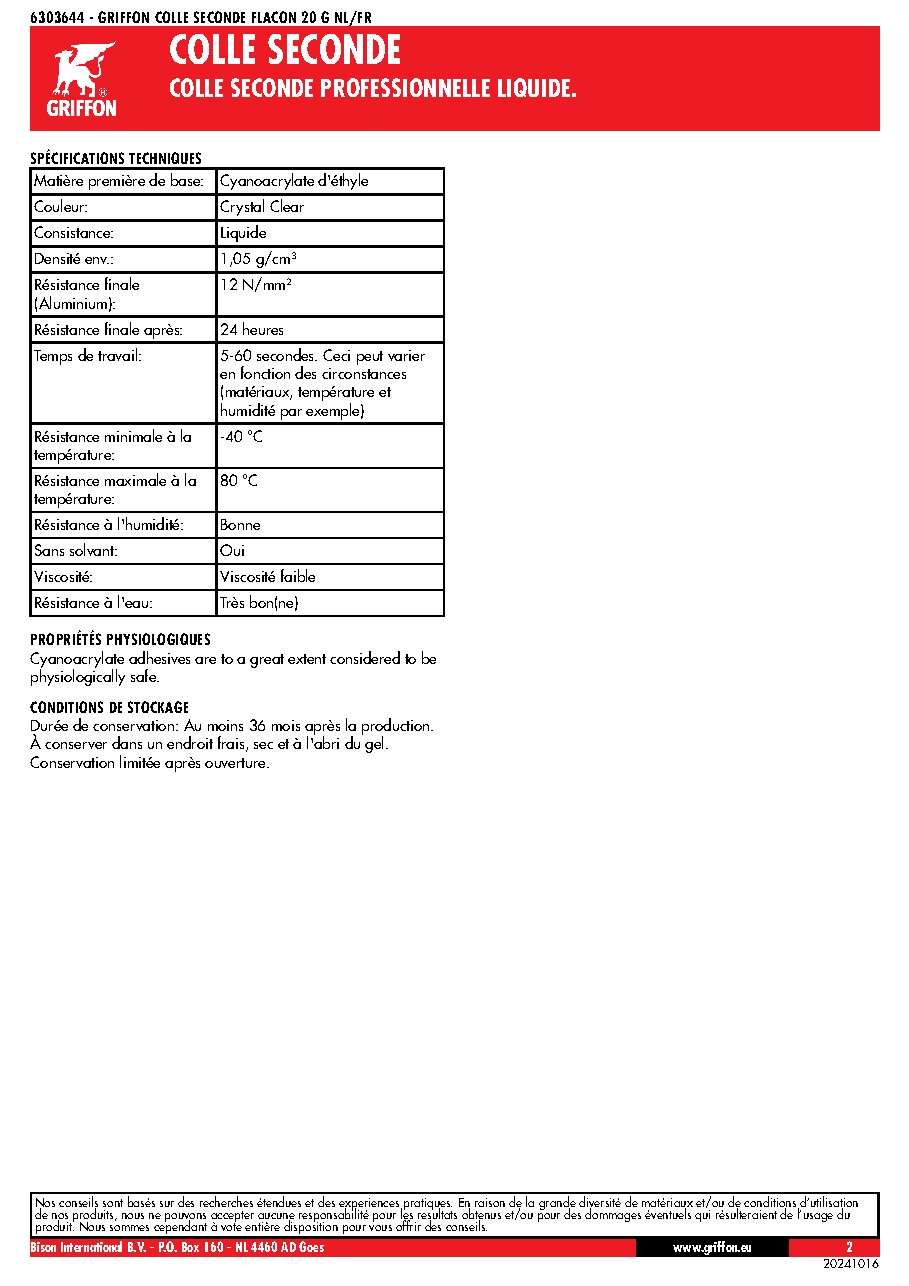 Fiche technique fournisseur