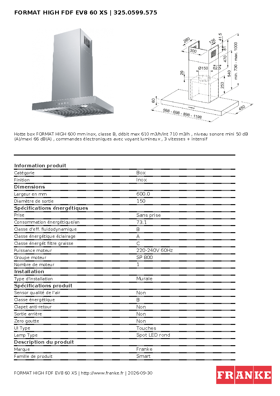 Fiche technique fournisseur