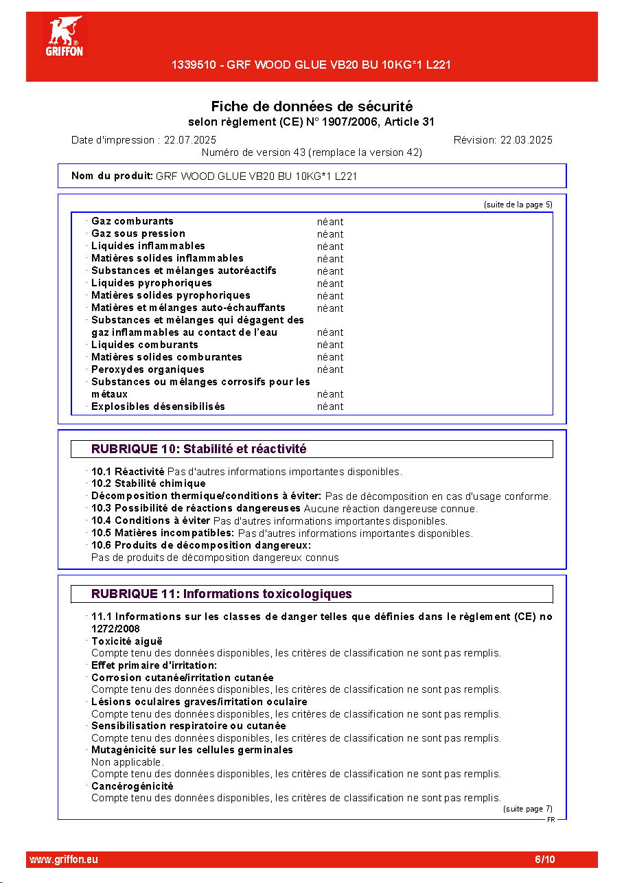 Fiche technique fournisseur