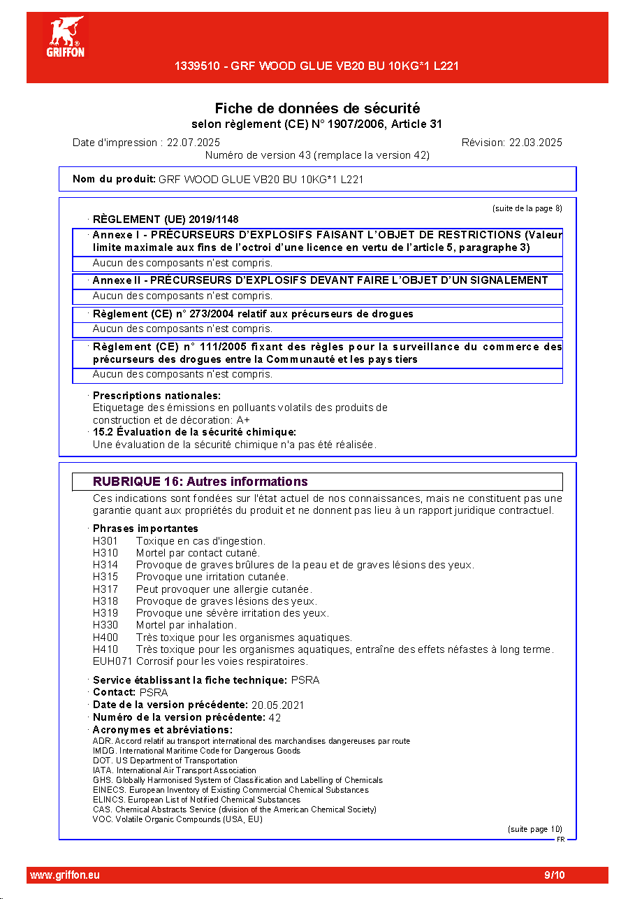 Fiche technique fournisseur