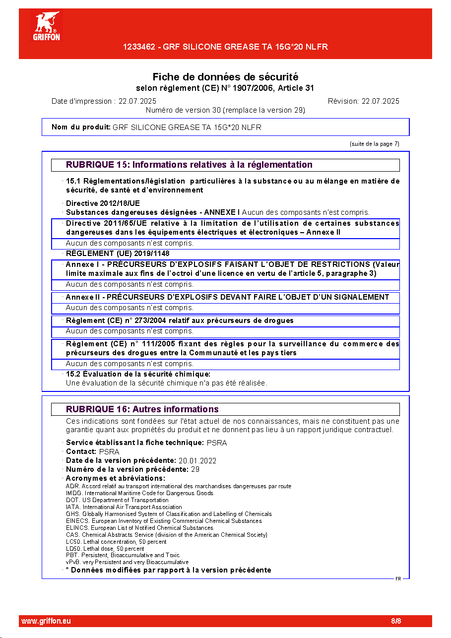 Fiche technique fournisseur