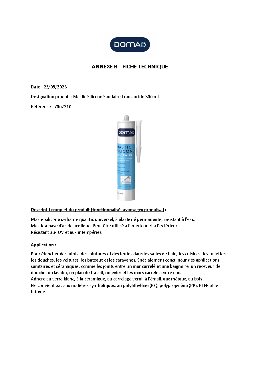 Fiche technique fournisseur