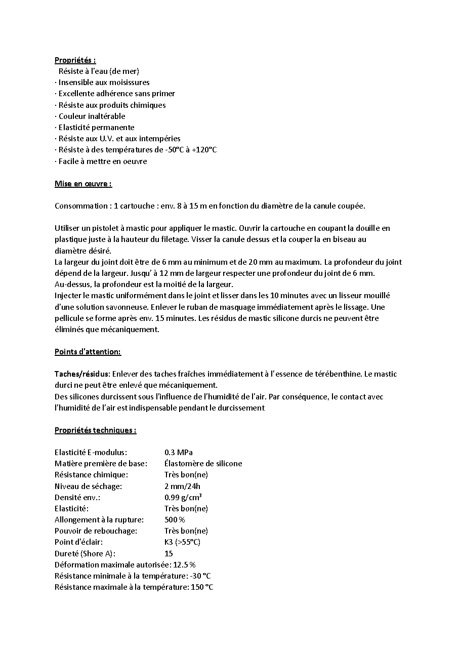 Fiche technique fournisseur