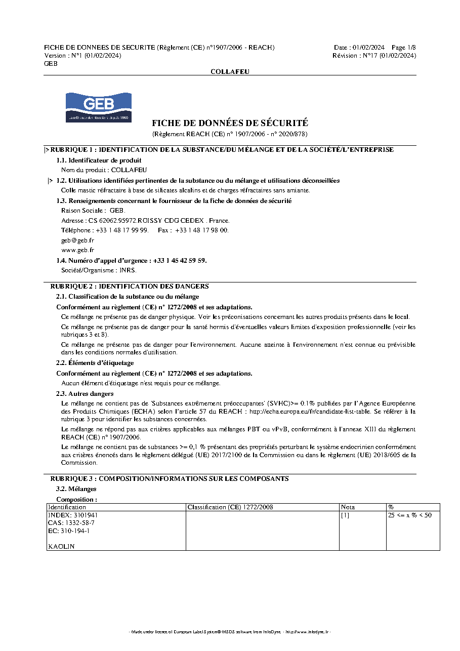 Fiche technique fournisseur