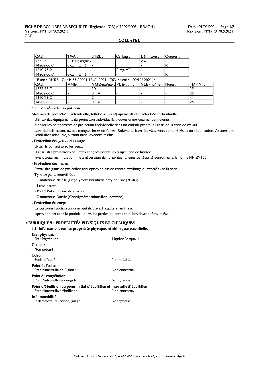 Fiche technique fournisseur