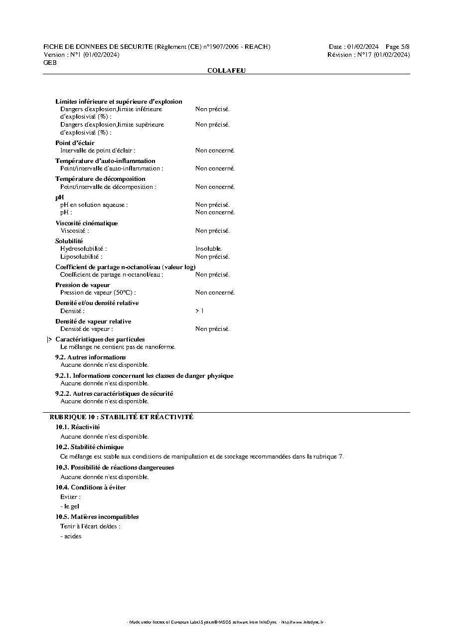 Fiche technique fournisseur