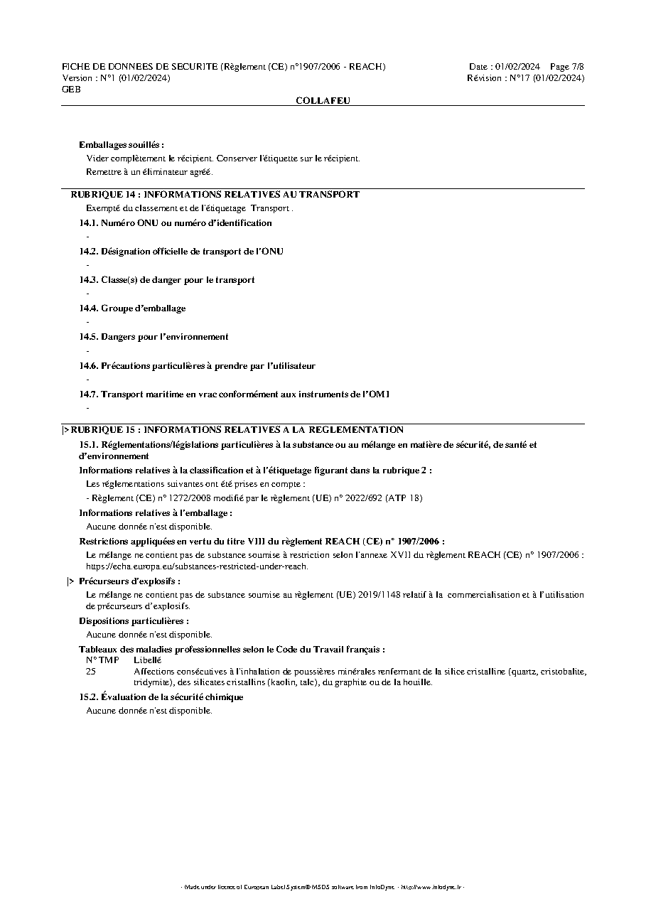 Fiche technique fournisseur