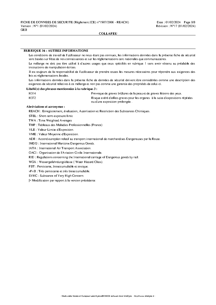 Fiche technique fournisseur
