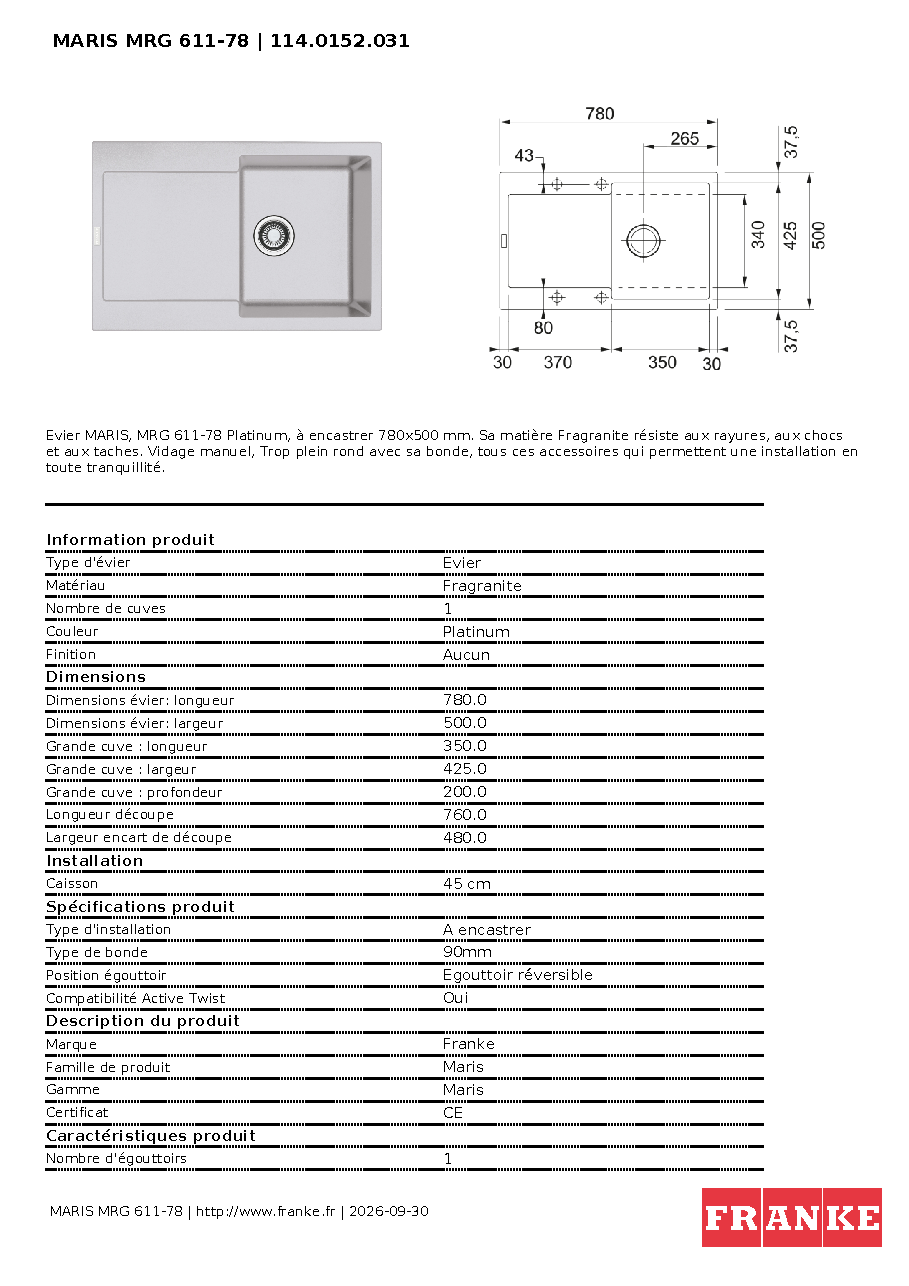 Fiche technique fournisseur