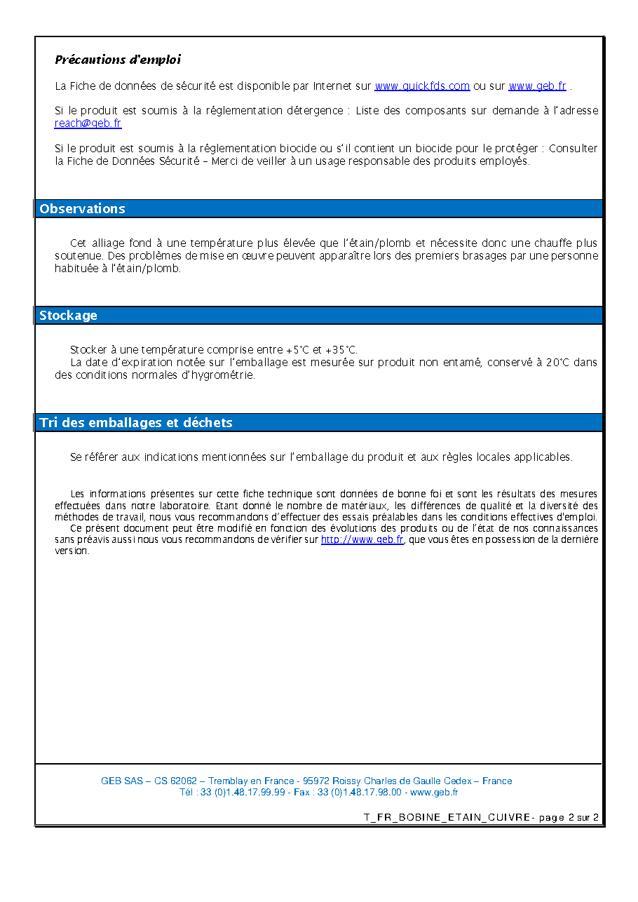 Fiche technique fournisseur