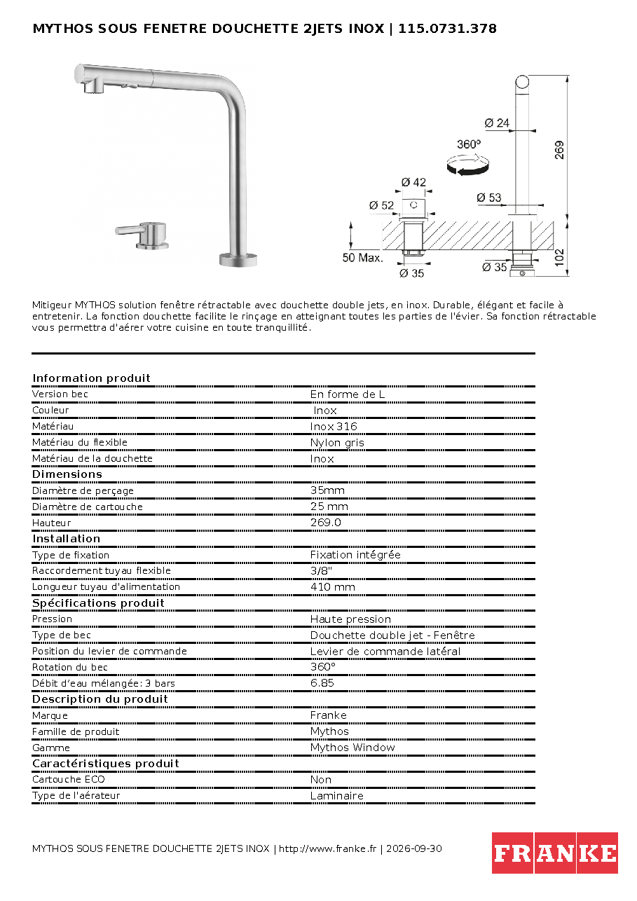 Fiche technique fournisseur