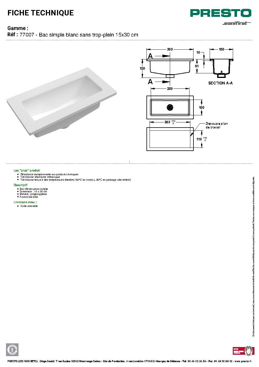 Fiche technique fournisseur