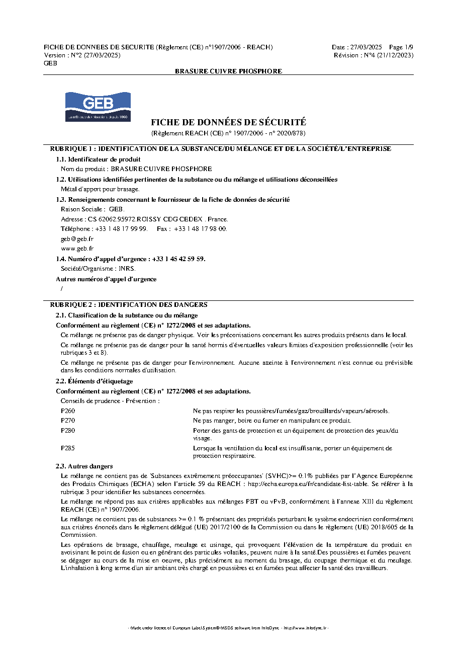 Fiche technique fournisseur