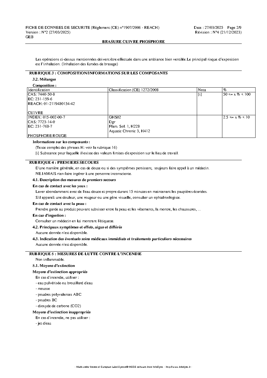 Fiche technique fournisseur