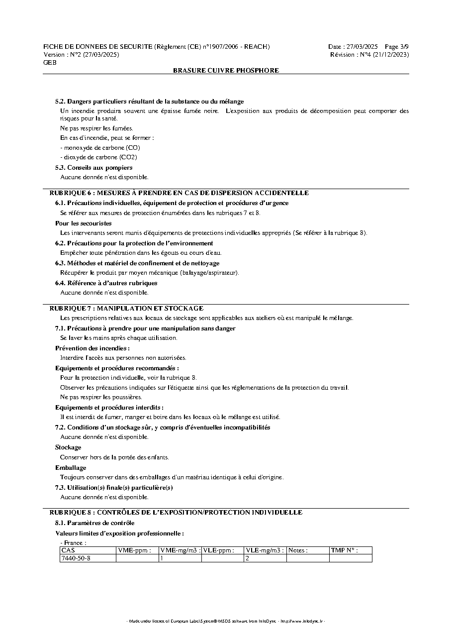 Fiche technique fournisseur