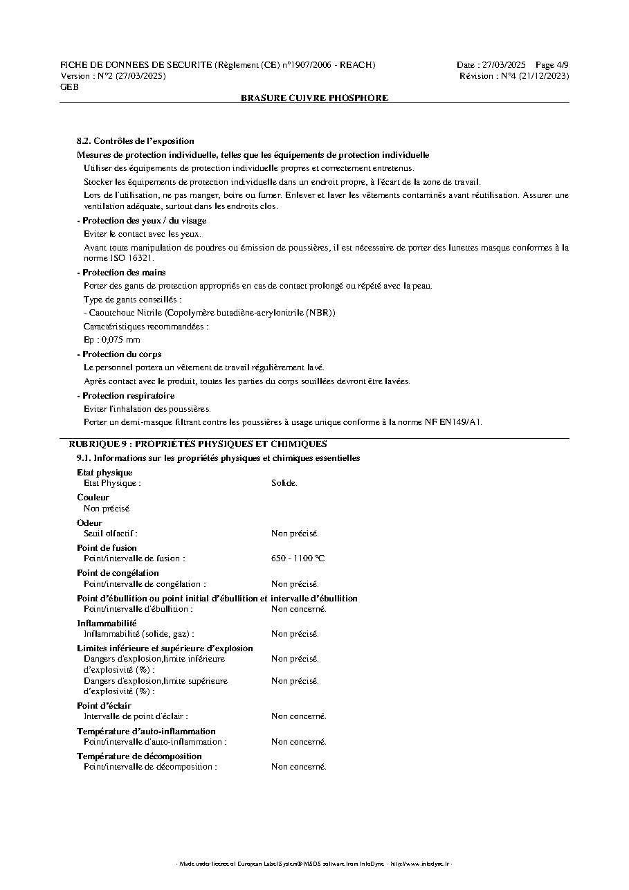 Fiche technique fournisseur