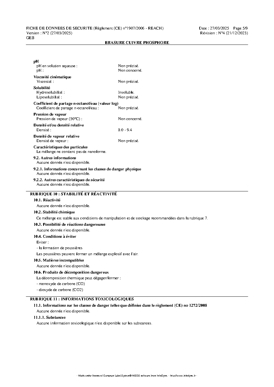 Fiche technique fournisseur