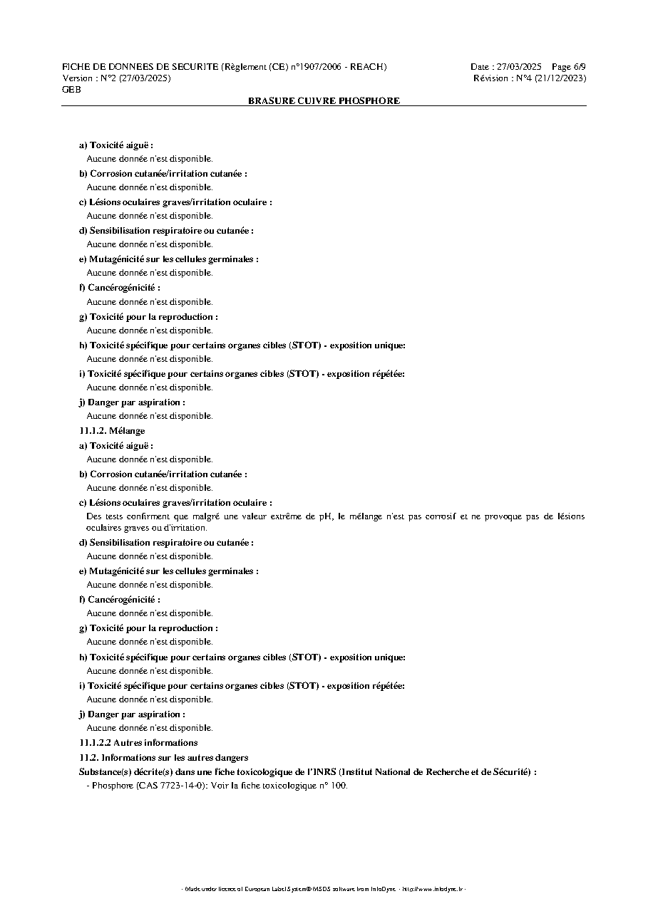 Fiche technique fournisseur