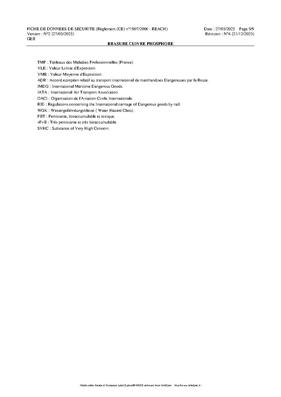 Fiche technique fournisseur
