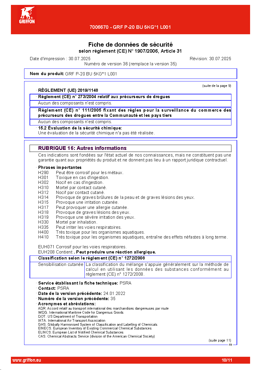 Fiche technique fournisseur