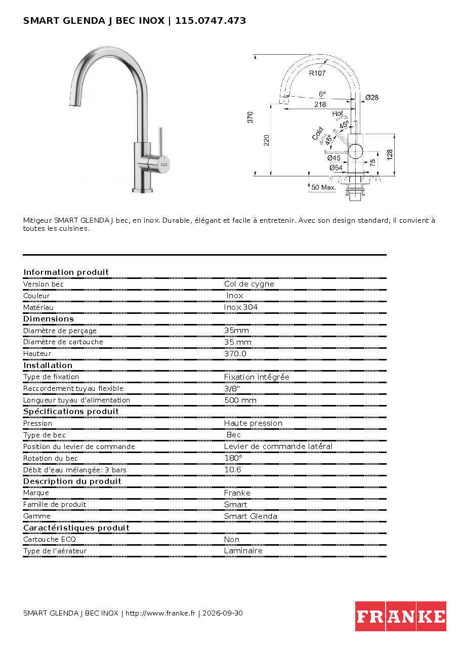 Fiche technique fournisseur