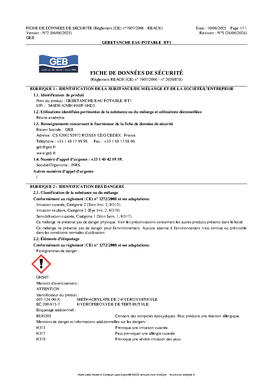 Fiche technique fournisseur
