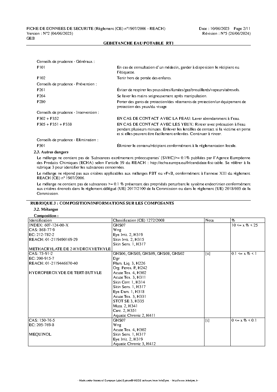 Fiche technique fournisseur
