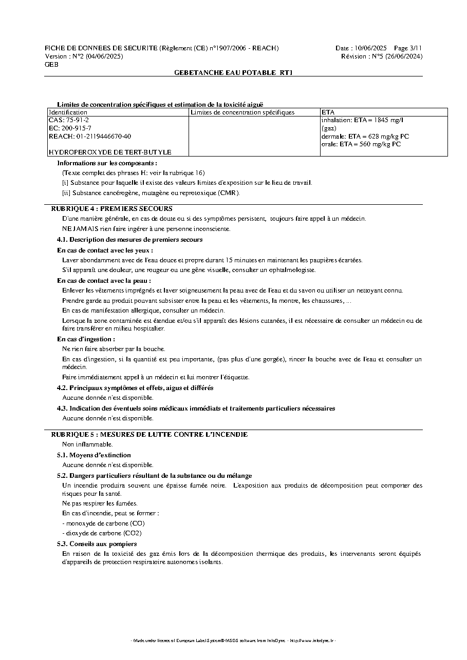 Fiche technique fournisseur