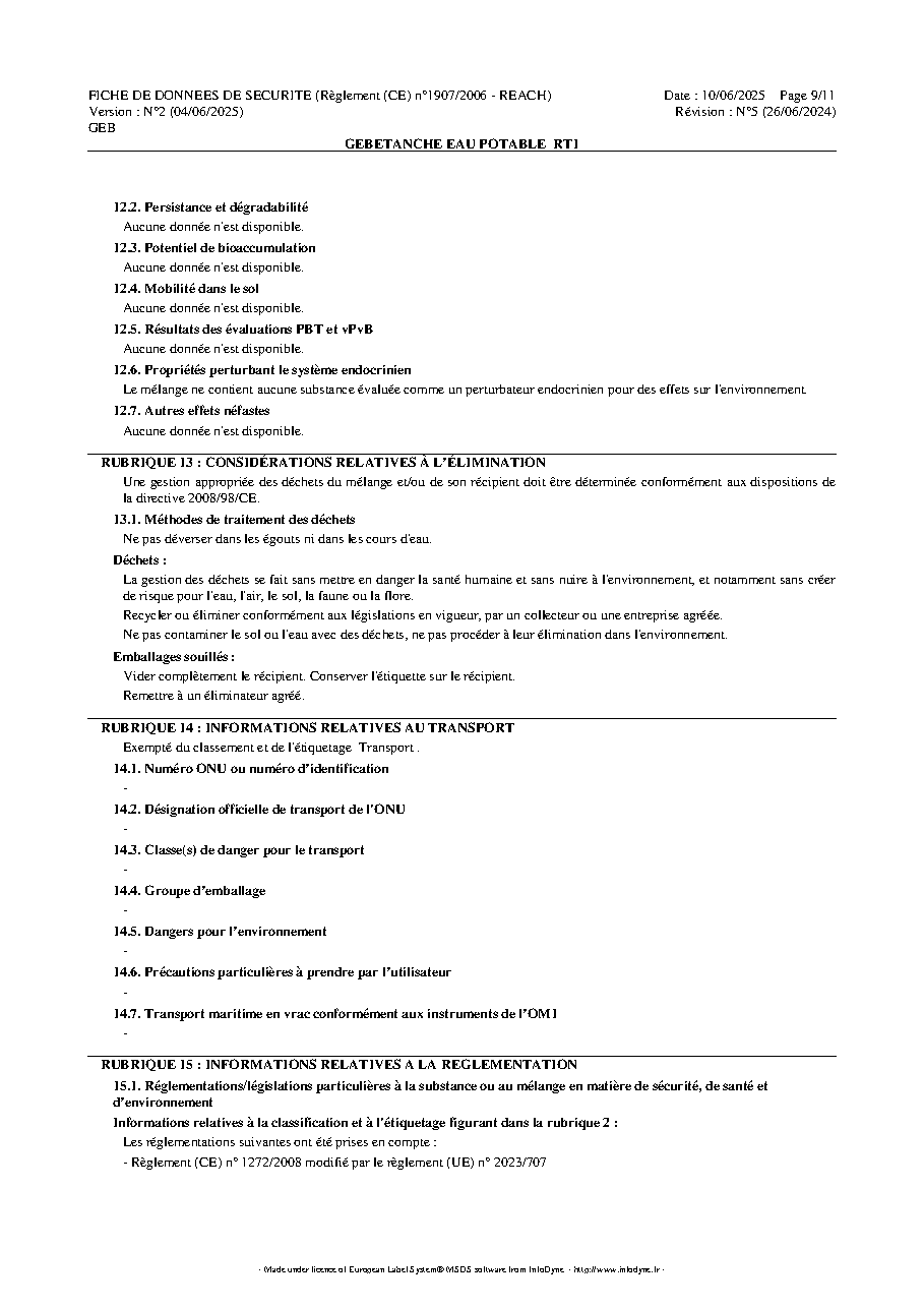 Fiche technique fournisseur