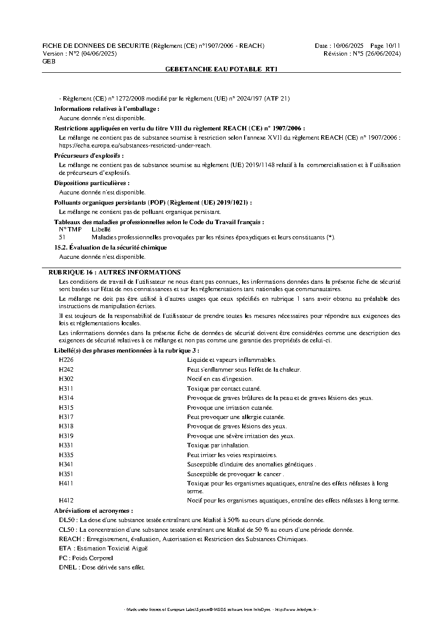 Fiche technique fournisseur
