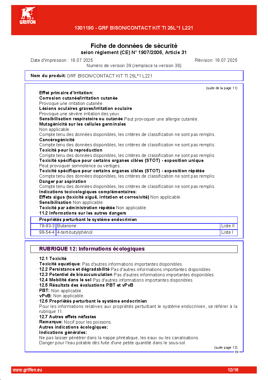 Fiche technique fournisseur