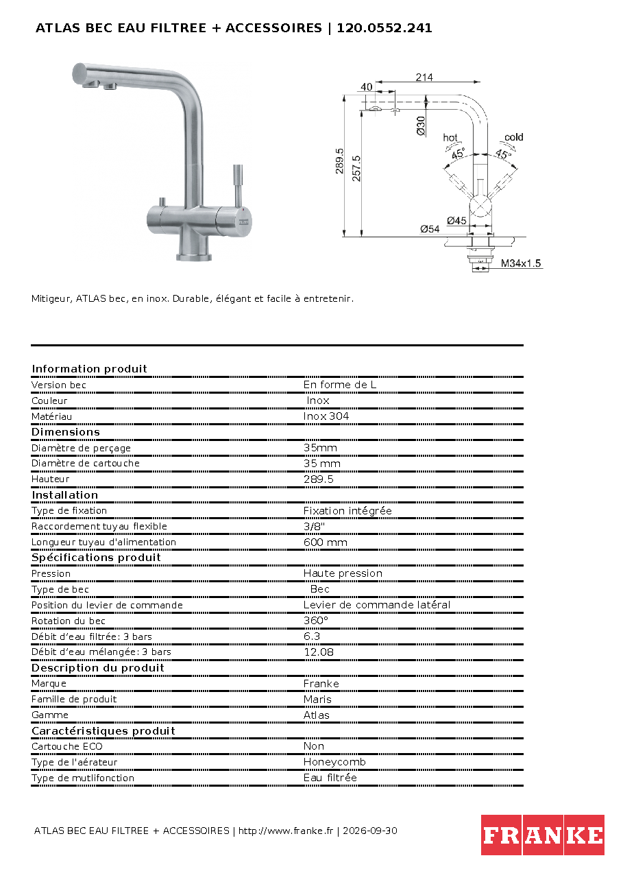 Fiche technique fournisseur