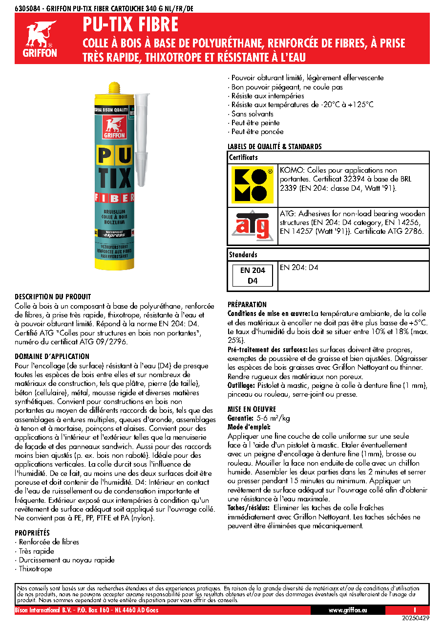 Fiche technique fournisseur