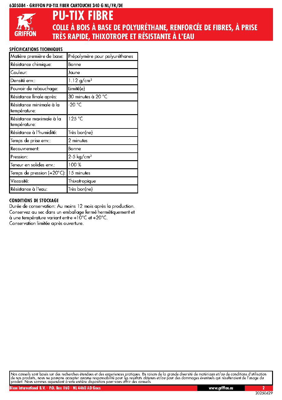 Fiche technique fournisseur