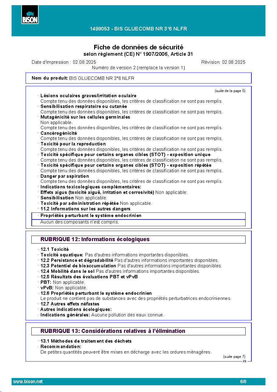 Fiche technique fournisseur
